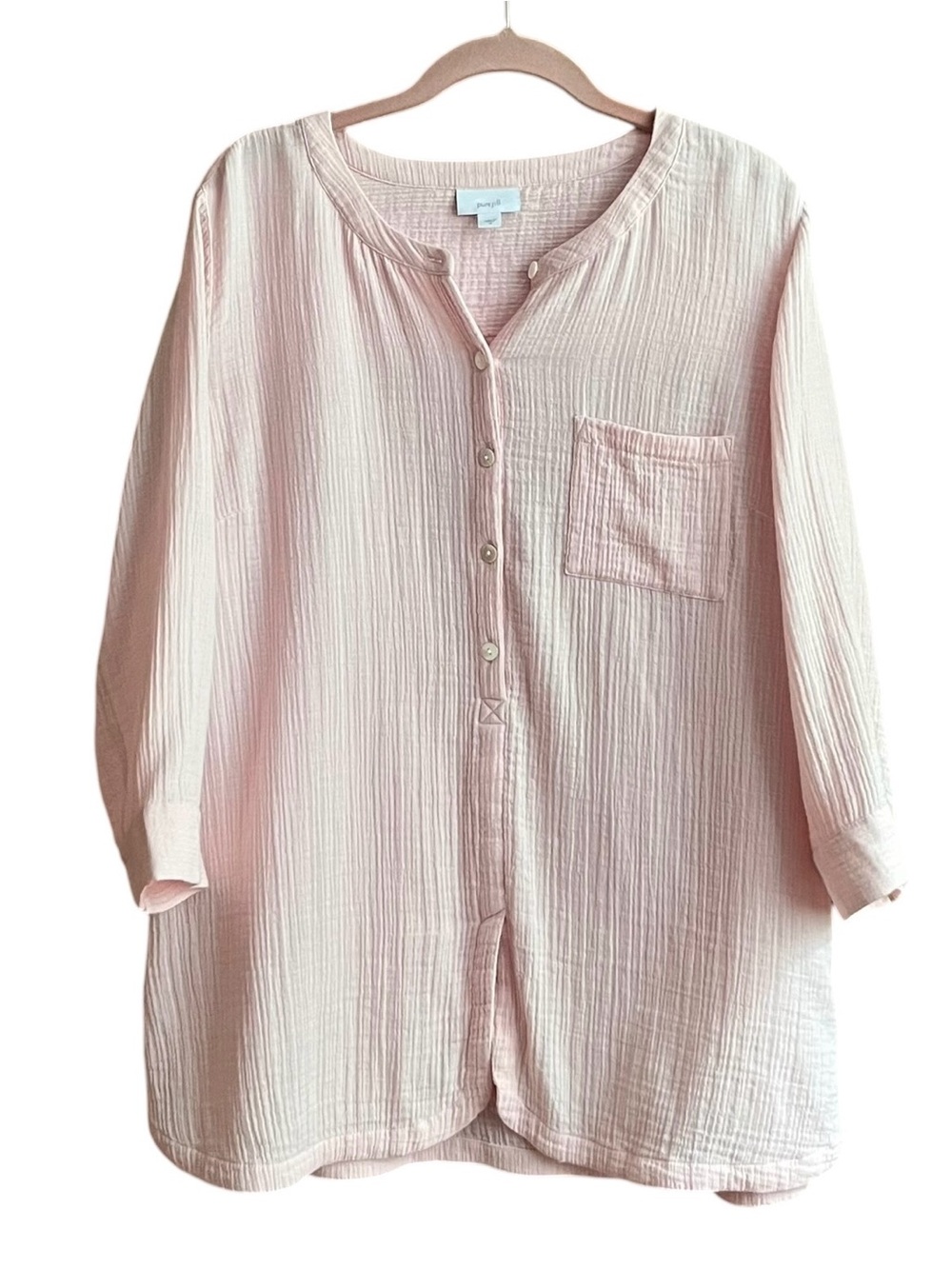 Pure Jill J Jill Cotton Gauze Henley Tunic Relaxed Coastal Minimalism Pale Pink